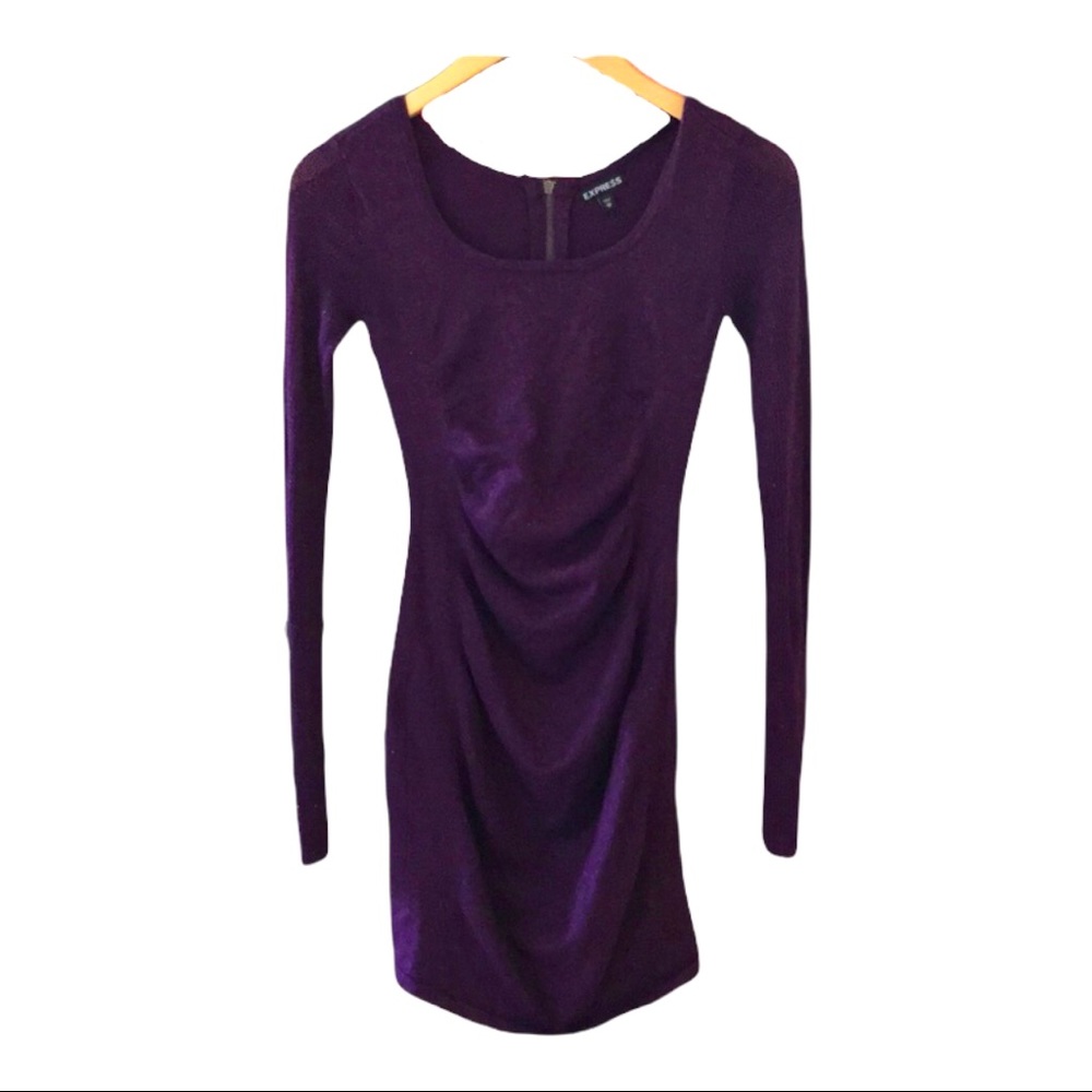 Express Maroon Sweater dress sparkly glittery formfitting XS draped sexy fun